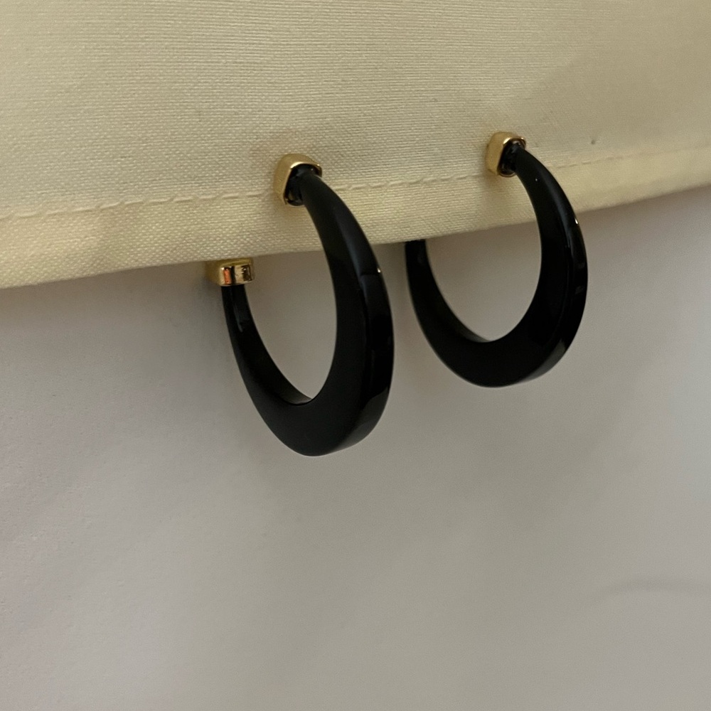 Gold Flanked Black Enamel Hoop Earrings